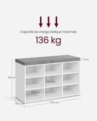 Meuble à Chaussures 9 Compartiments Blanc - Image 3