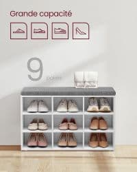 Meuble à Chaussures 9 Compartiments Blanc - Image 5