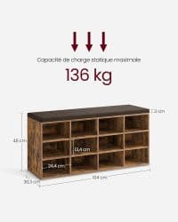 Meuble à Chaussures 12 Compartiments Rustique - Image 3